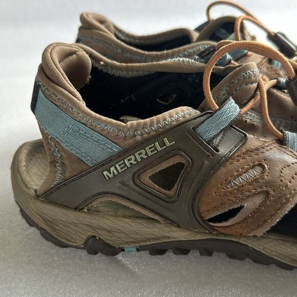 Merrell Vibram Water Shoes 8.5  Women’s Brown Blue Slip On Sandals Hike Camp - Picture 5 of 13